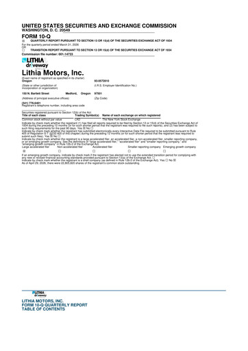 Thumbnail Lithia Motors 10-Q Quarterly Report FY 