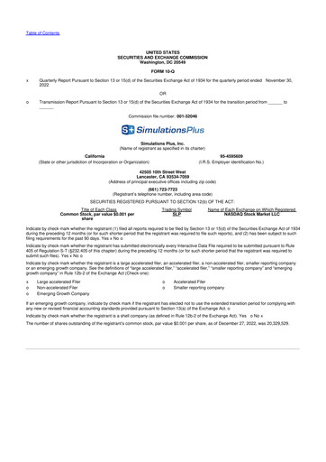 Miniature Simulations Plus
 10-Q Rapport trimestriel  