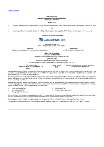 Miniature Simulations Plus
 10-Q Rapport trimestriel  