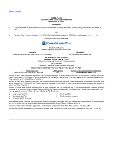 Miniature Simulations Plus
 10-Q Rapport trimestriel  