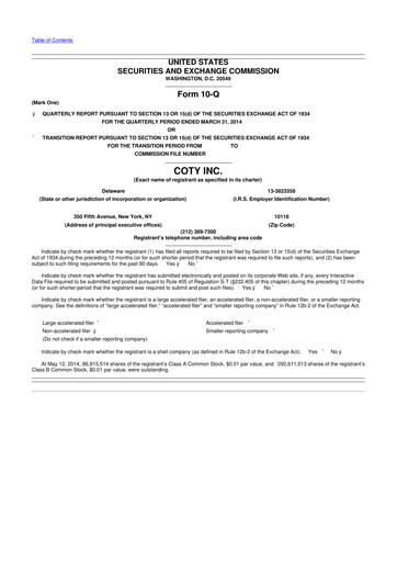 Thumbnail Coty 10-Q Quarterly Report FY2014 