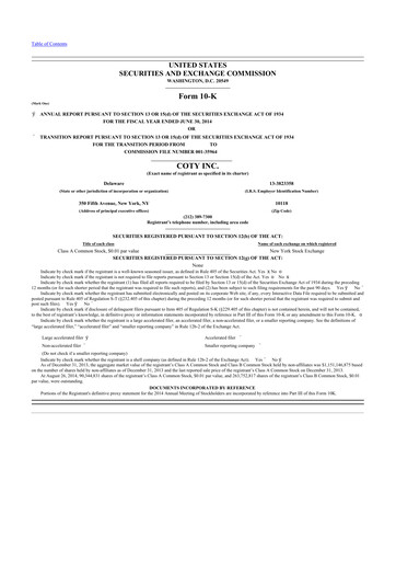 Thumbnail Coty 10-K Annual Report 2014