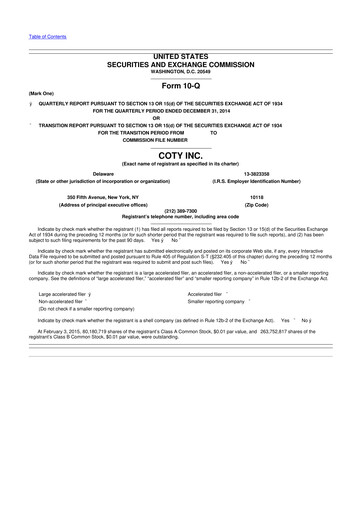 Thumbnail Coty 10-Q Quarterly Report FY2015 