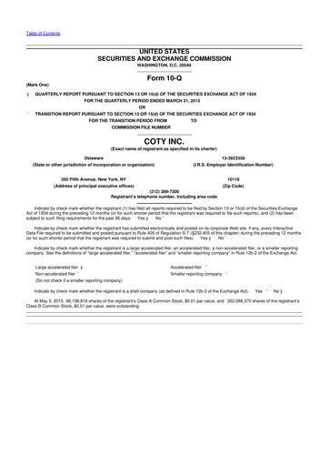 Thumbnail Coty 10-Q Quarterly Report FY2015 