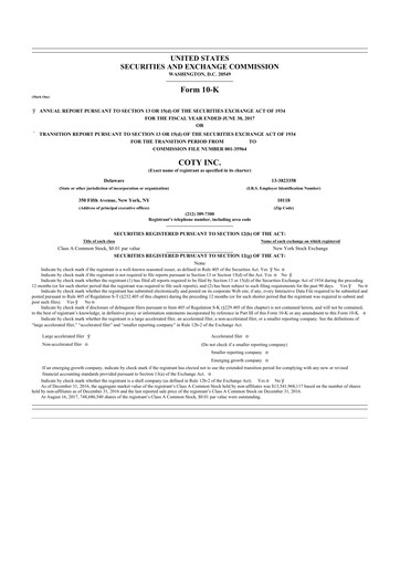 Thumbnail Coty 10-K Annual Report 2017