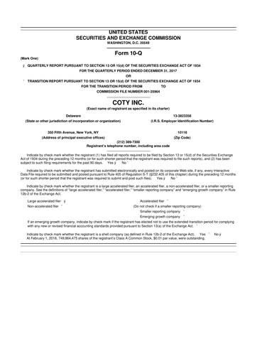 Thumbnail Coty 10-Q Quarterly Report FY2018 