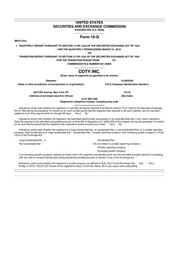 Thumbnail Coty 10-Q Quarterly Report FY2018 