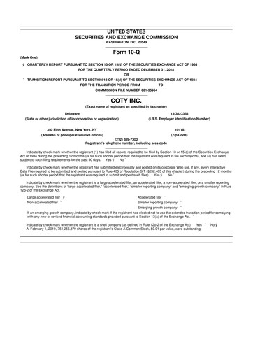 Thumbnail Coty 10-Q Quarterly Report FY2019 
