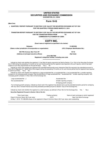 Thumbnail Coty 10-Q Quarterly Report FY2019 