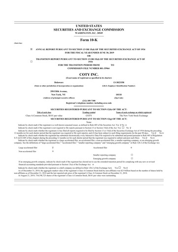 Thumbnail Coty 10-K Annual Report 2019