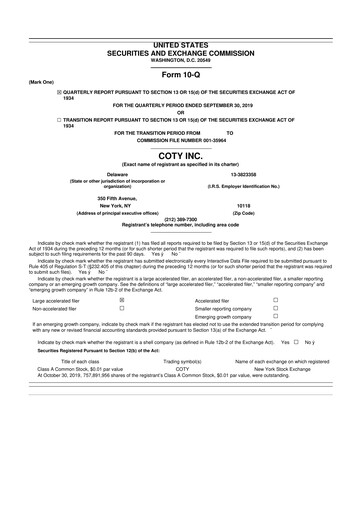Thumbnail Coty 10-Q Quarterly Report FY2020 