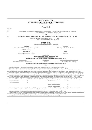 Thumbnail Coty 10-K Annual Report 2020