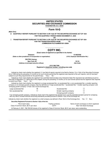 Thumbnail Coty 10-Q Quarterly Report FY2021 