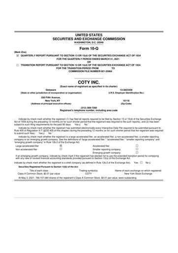 Thumbnail Coty 10-Q Quarterly Report FY2021 