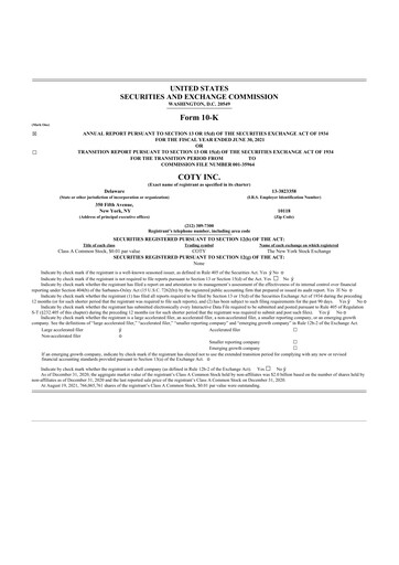 Thumbnail Coty 10-K Annual Report 2021