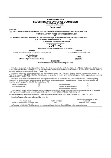Thumbnail Coty 10-Q Quarterly Report FY2022 
