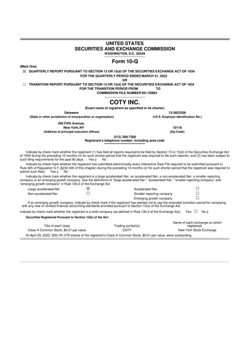 Thumbnail Coty 10-Q Quarterly Report FY2022 