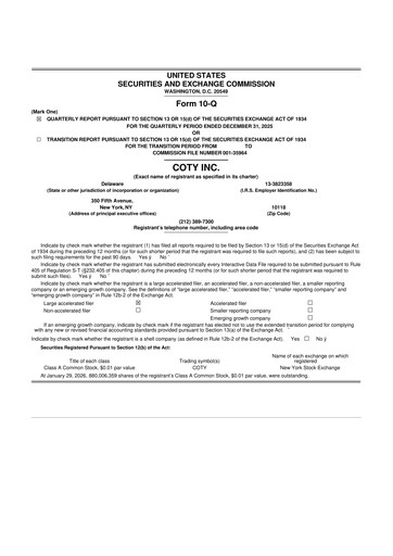 Thumbnail Coty 10-Q Quarterly Report FY2026 