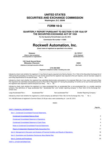 Thumbnail Rockwell Automation
 10-Q Quarterly Report FY2012 