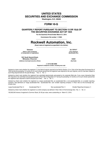 Thumbnail Rockwell Automation
 10-Q Quarterly Report FY2016 