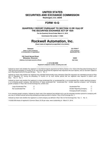 Thumbnail Rockwell Automation
 10-Q Quarterly Report FY2019 