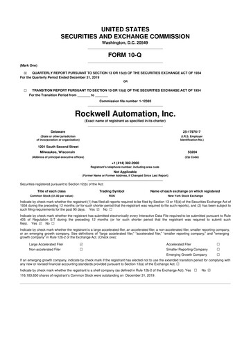 Thumbnail Rockwell Automation
 10-Q Quarterly Report FY2020 