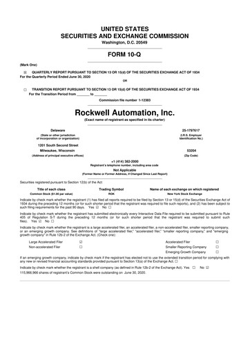 Thumbnail Rockwell Automation
 10-Q Quarterly Report FY2020 