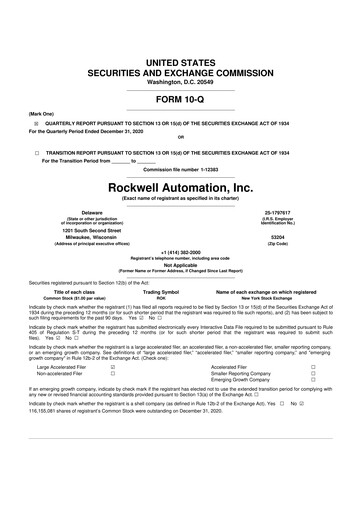 Thumbnail Rockwell Automation
 10-Q Quarterly Report FY2021 