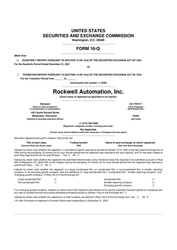 Thumbnail Rockwell Automation
 10-Q Quarterly Report FY2022 