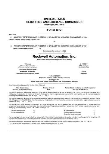 Thumbnail Rockwell Automation
 10-Q Quarterly Report FY2025 