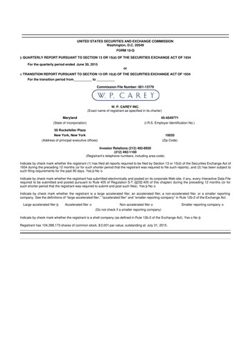 Thumbnail W. P. Carey 10-Q Quarterly Report FY2015 