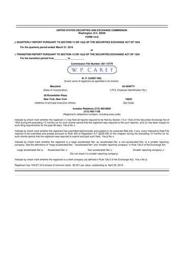 Thumbnail W. P. Carey 10-Q Quarterly Report FY2016 