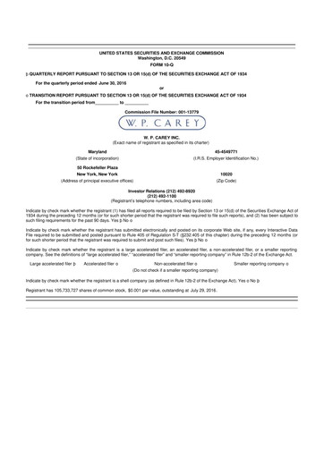 Thumbnail W. P. Carey 10-Q Quarterly Report FY2016 