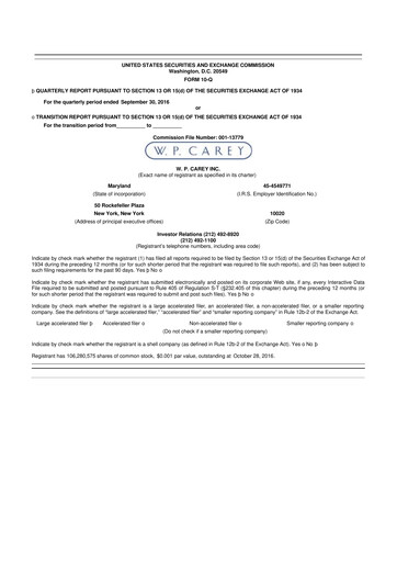 Thumbnail W. P. Carey 10-Q Quarterly Report FY2016 