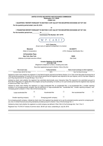 Thumbnail W. P. Carey 10-Q Quarterly Report FY2019 
