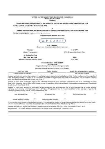 Thumbnail W. P. Carey 10-Q Quarterly Report FY2019 