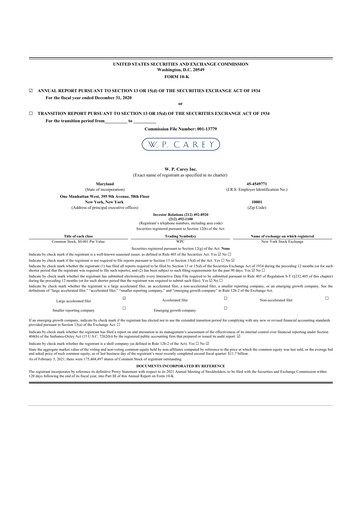 Thumbnail W. P. Carey 10-K Annual Report 2020