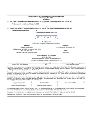 Thumbnail W. P. Carey 10-Q Quarterly Report FY2022 
