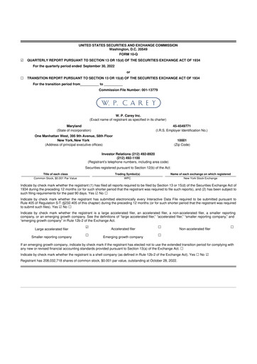 Thumbnail W. P. Carey 10-Q Quarterly Report FY2022 