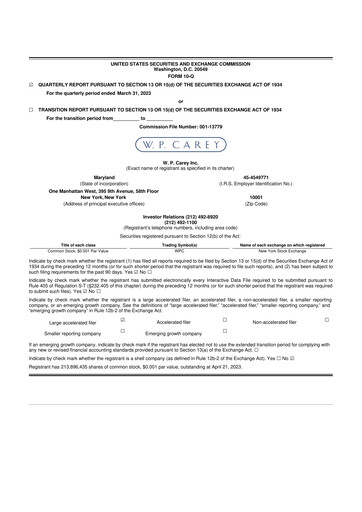 Thumbnail W. P. Carey 10-Q Quarterly Report FY2023 