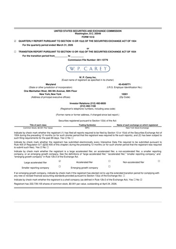 Thumbnail W. P. Carey 10-Q Quarterly Report FY 