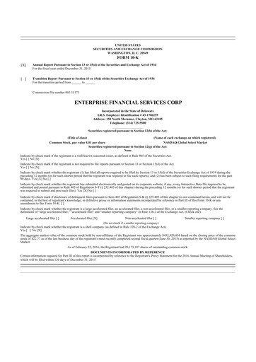 Thumbnail Enterprise Financial Services Corp 10-K Annual Report 2015