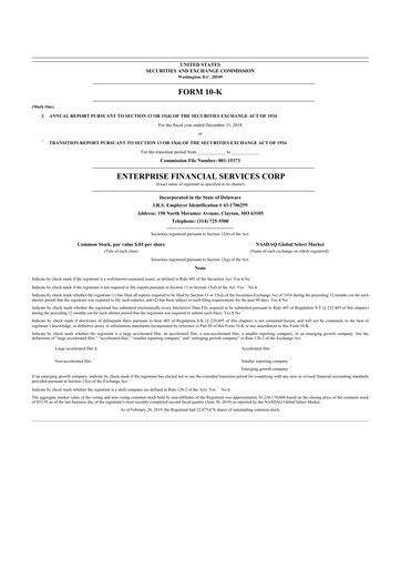 Thumbnail Enterprise Financial Services Corp 10-K Annual Report 2018