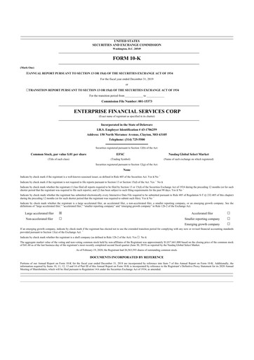 Thumbnail Enterprise Financial Services Corp 10-K Annual Report 2019