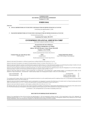 Thumbnail Enterprise Financial Services Corp 10-K Annual Report 2020
