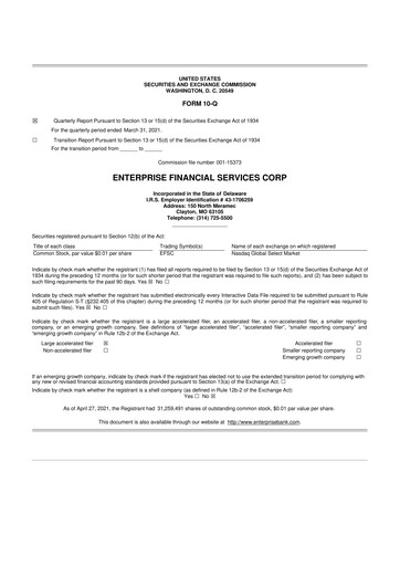 Vorschaubild Enterprise Financial Services Corp 10-Q Quartalsbericht 2021 