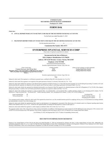 Thumbnail Enterprise Financial Services Corp 10-K Annual Report 2021