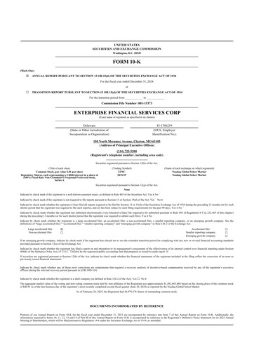 Thumbnail Enterprise Financial Services Corp 10-K Annual Report 2024