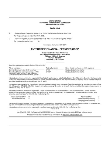 Vorschaubild Enterprise Financial Services Corp 10-Q Quartalsbericht 2025 