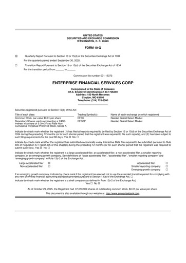 Vorschaubild Enterprise Financial Services Corp 10-Q Quartalsbericht 2025 